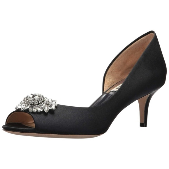 NIB Badgley Mischka Macie Black Satin Pump Half d'Orsay Crystal Vamp - Size 8.5 - Picture 6 of 15